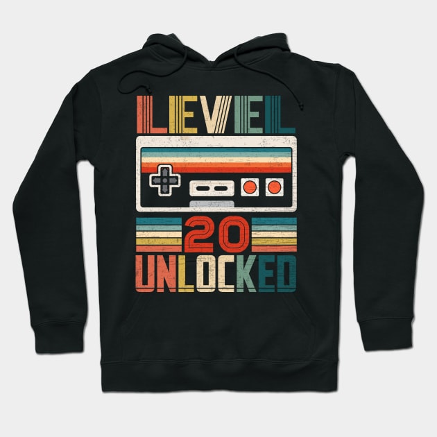 Vintage Level 20 Unlocked Video Gamer 20th Birthday Hoodie by carpenterfry